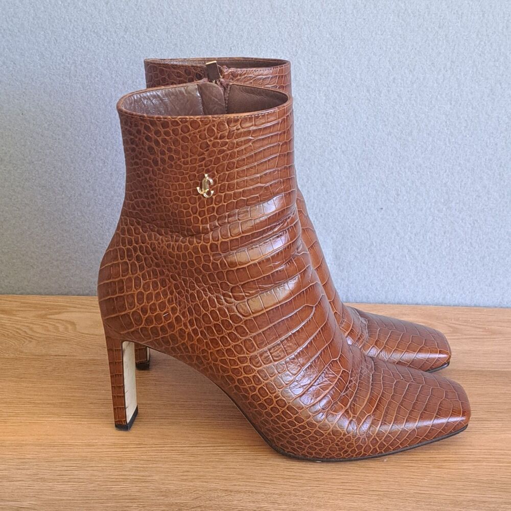 Jimmy Choo Minori 85 Cuoio Brown Embossed Leather Boots Women’s 40 US 10
